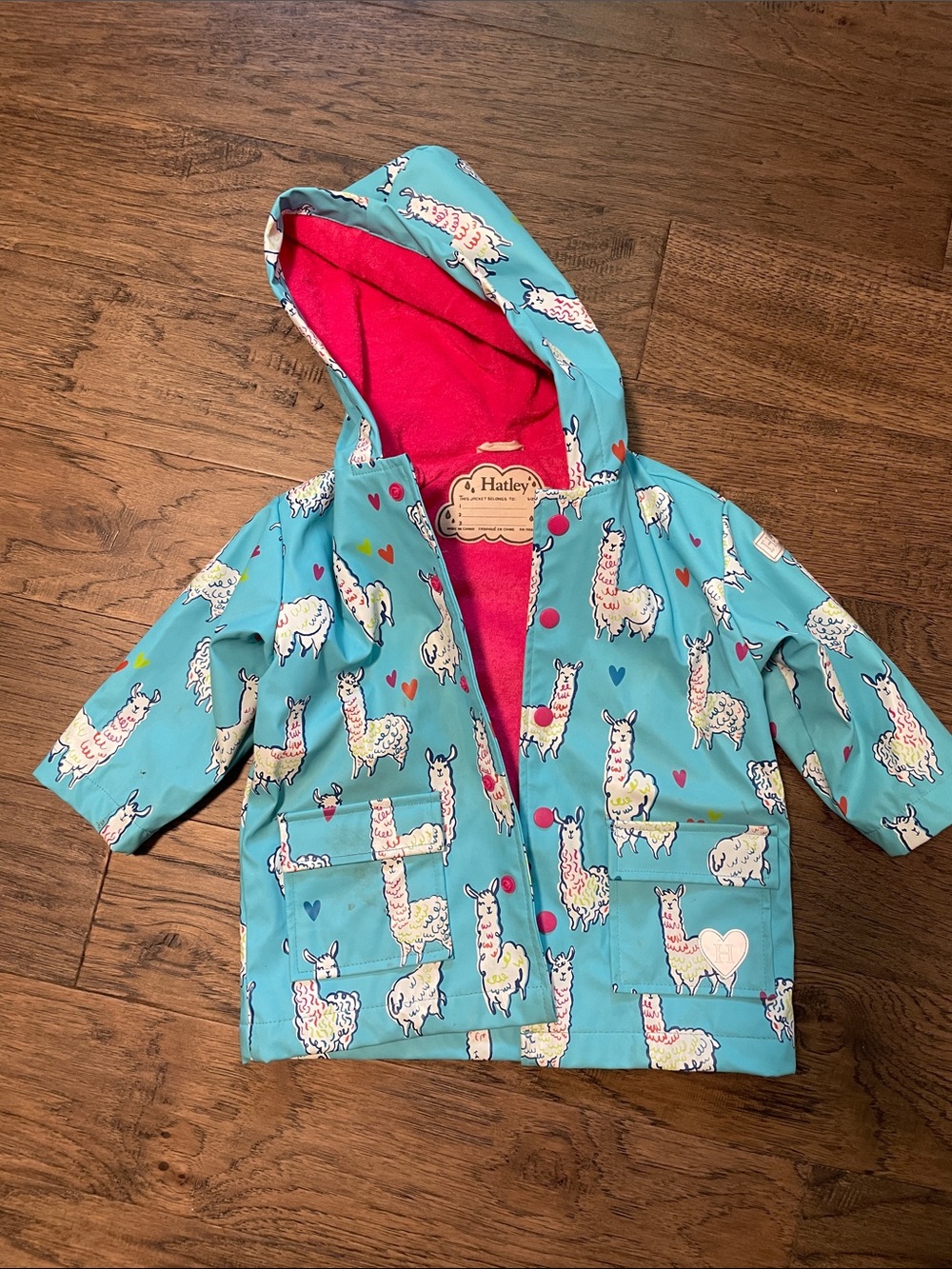 Hatley blue Llama Raincoat with Pink Lining